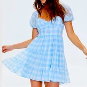 NWT Gingham Puff Sleeve Mini Dress size M